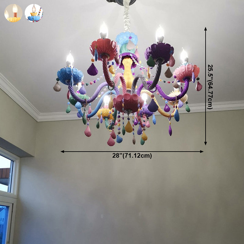 Candle Baby Room Chandelier Metal Macaron Suspension Light with Crystal Drapes