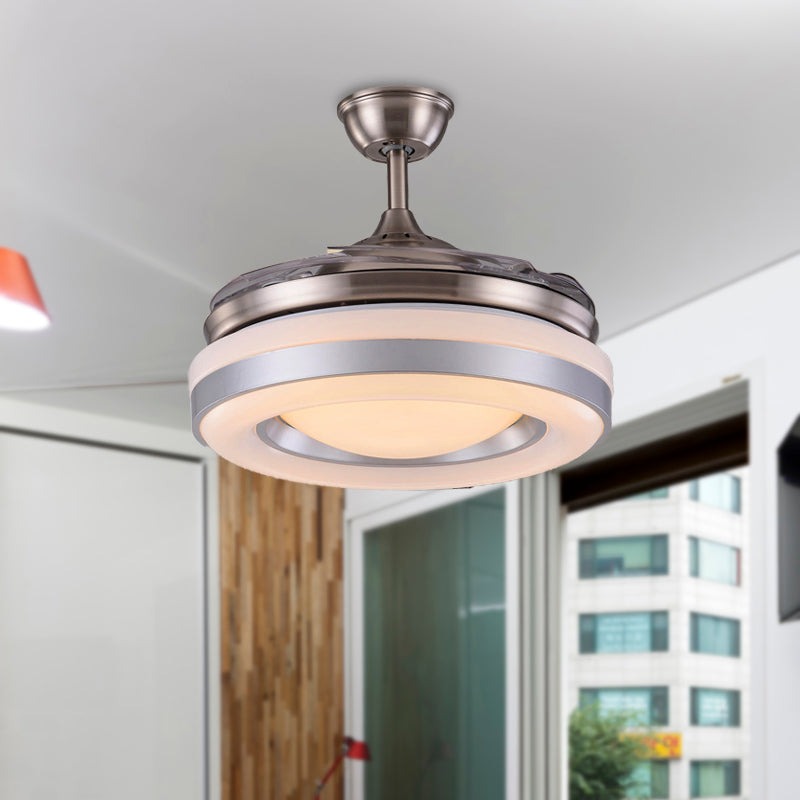 Silber/Gold LED Semi Flush Mount Leichte moderne Metallrunde 4 Klingen Hängende Lüfterlampe mit Fernbedienung, 36 "/42" breit