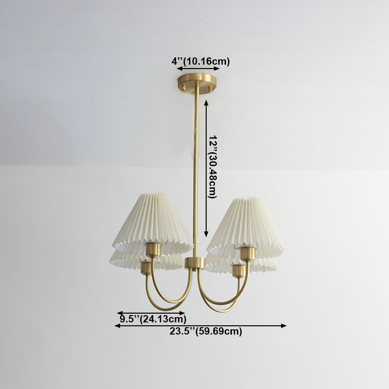 Country Style Living Room Chandelier Retro Fabric Conical Pendant Light Fixture in Brass