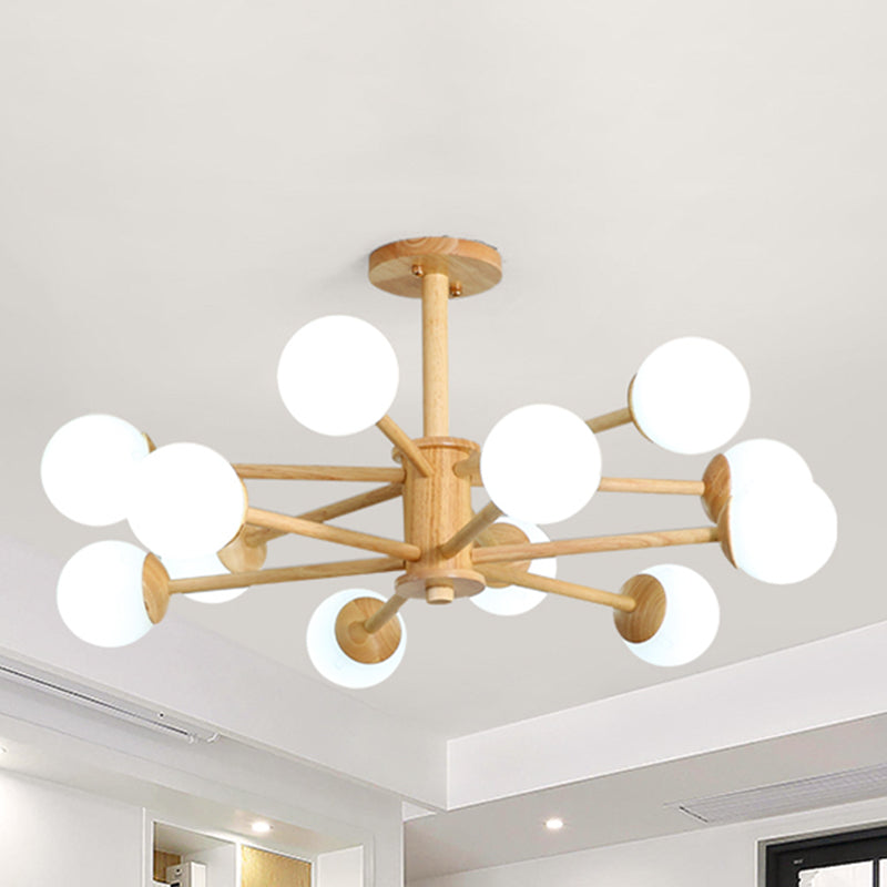 Nordic Pendant Light Fixture Globe Glass Living Room Chandelier in Wood