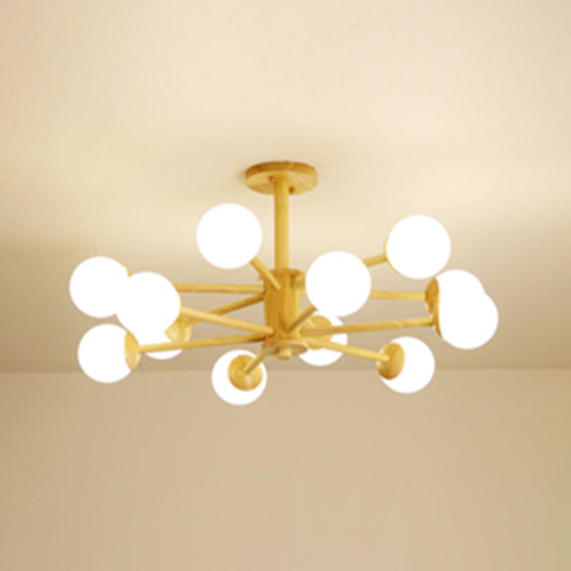 Nordic Pendant Light Fixture Globe Glass Living Room Chandelier in Wood