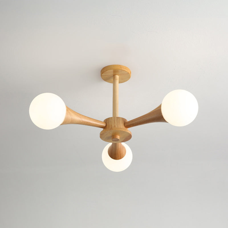 Nordic Pendant Light Fixture Globe Glass Living Room Chandelier in Wood