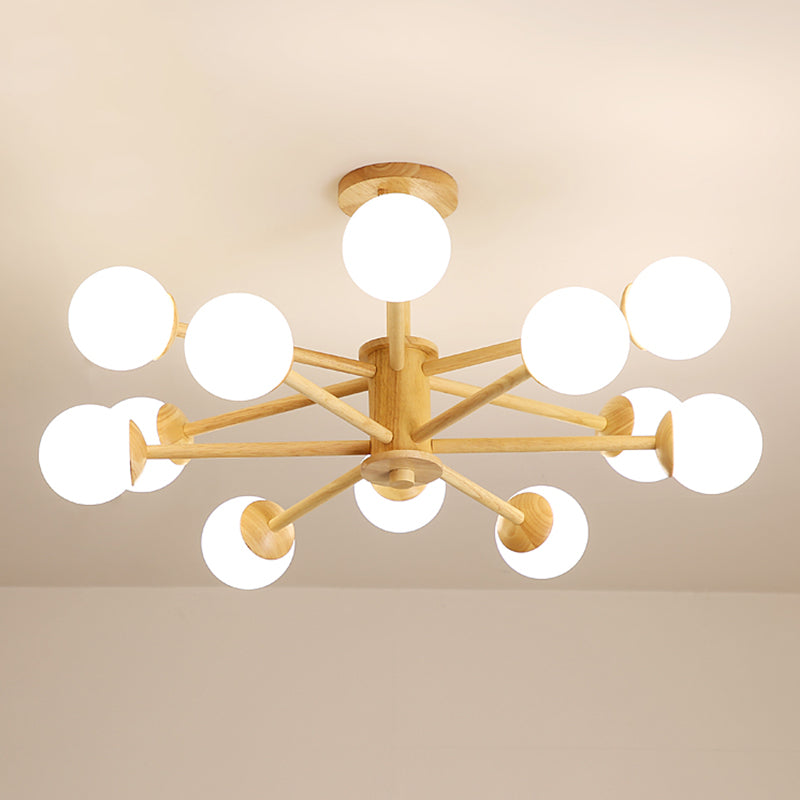 Nordic Pendant Light Fixture Globe Glass Living Room Chandelier in Wood