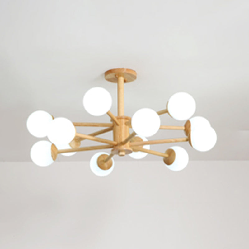 Nordic Pendant Light Fixture Globe Glass Living Room Chandelier in Wood
