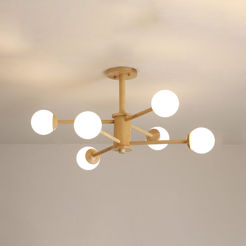 Nordic Pendant Light Fixture Globe Glass Living Room Chandelier in Wood