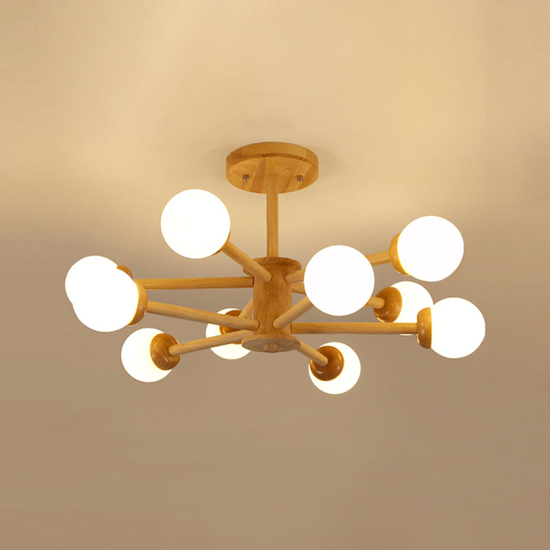 Nordic Pendant Light Fixture Globe Glass Living Room Chandelier in Wood