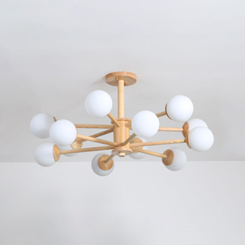 Nordic Pendant Light Fixture Globe Glass Living Room Chandelier in Wood