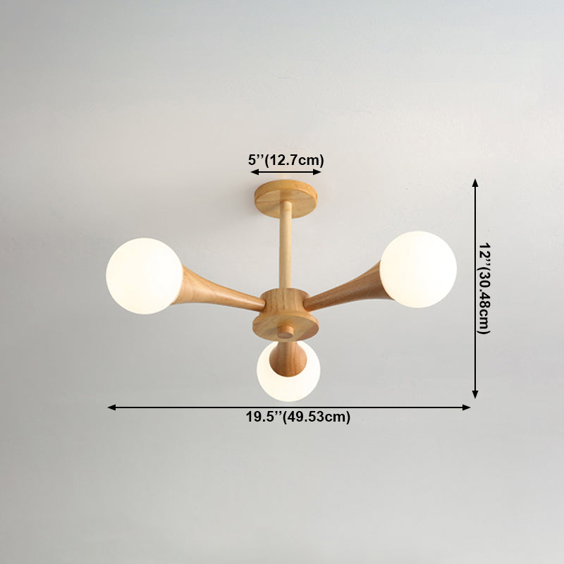 Nordic Pendant Light Fixture Globe Glass Living Room Chandelier in Wood