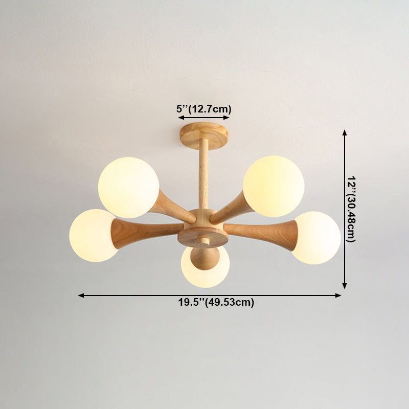 Nordic Pendant Light Fixture Globe Glass Living Room Chandelier in Wood