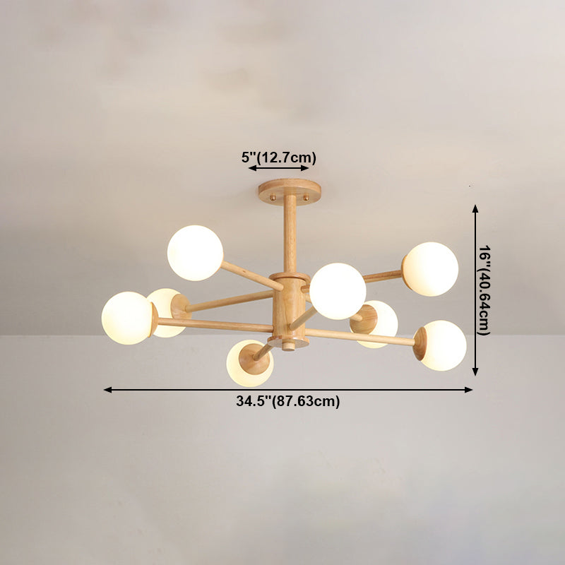 Nordic Pendant Light Fixture Globe Glass Living Room Chandelier in Wood