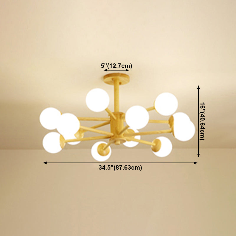 Nordic Pendant Light Fixture Globe Glass Living Room Chandelier in Wood