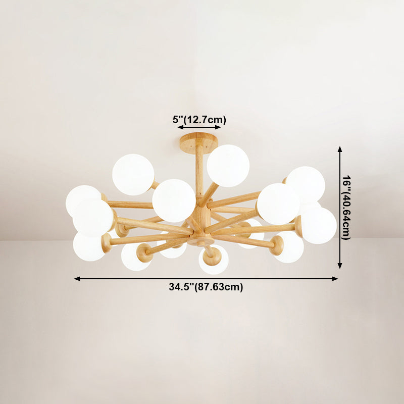 Nordic Pendant Light Fixture Globe Glass Living Room Chandelier in Wood