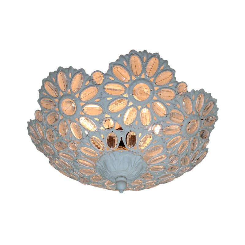 White 3 Lights Ceiling Lamp Art Deco Metal Bowl Flush Mount Lighting Fixture for Living Room