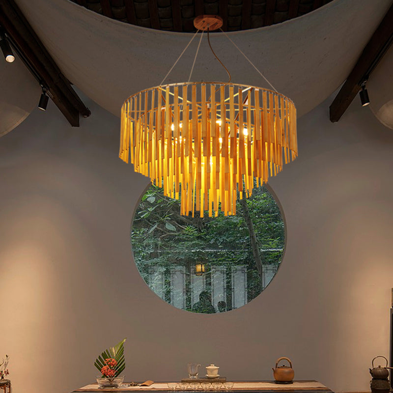 Minimalist Bamboo Pendant Lighting Fixture Dining Room Ceiling Chandelier