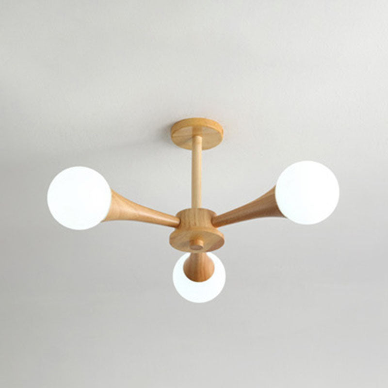 Modern Ceiling Lamp Simplicity Wooden Bedroom Chandelier with White Glass Shade