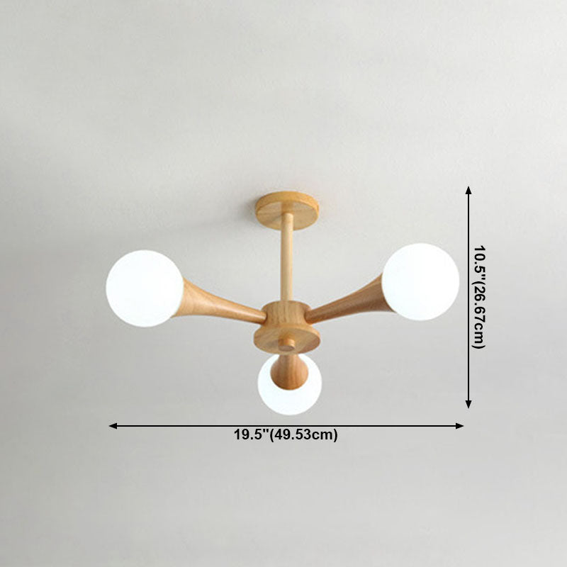 Modern Ceiling Lamp Simplicity Wooden Bedroom Chandelier with White Glass Shade
