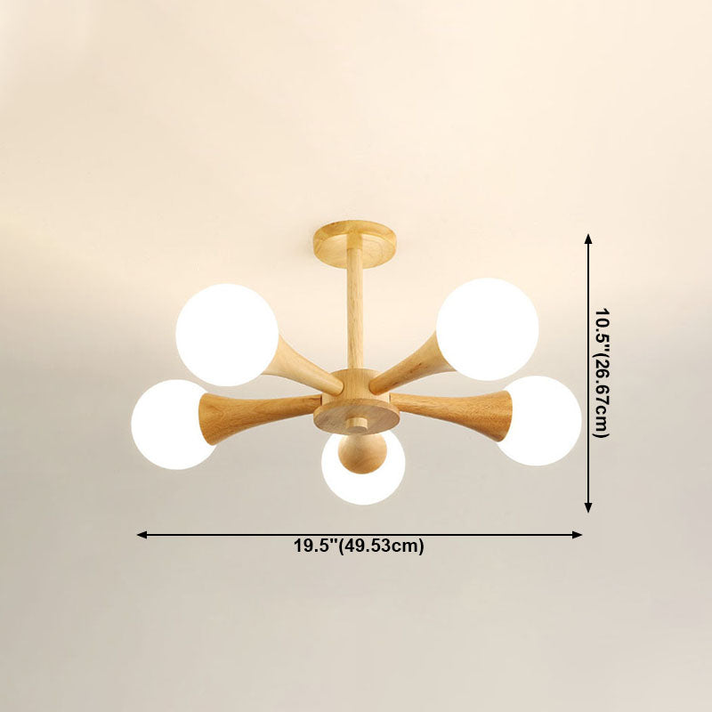 Modern Ceiling Lamp Simplicity Wooden Bedroom Chandelier with White Glass Shade