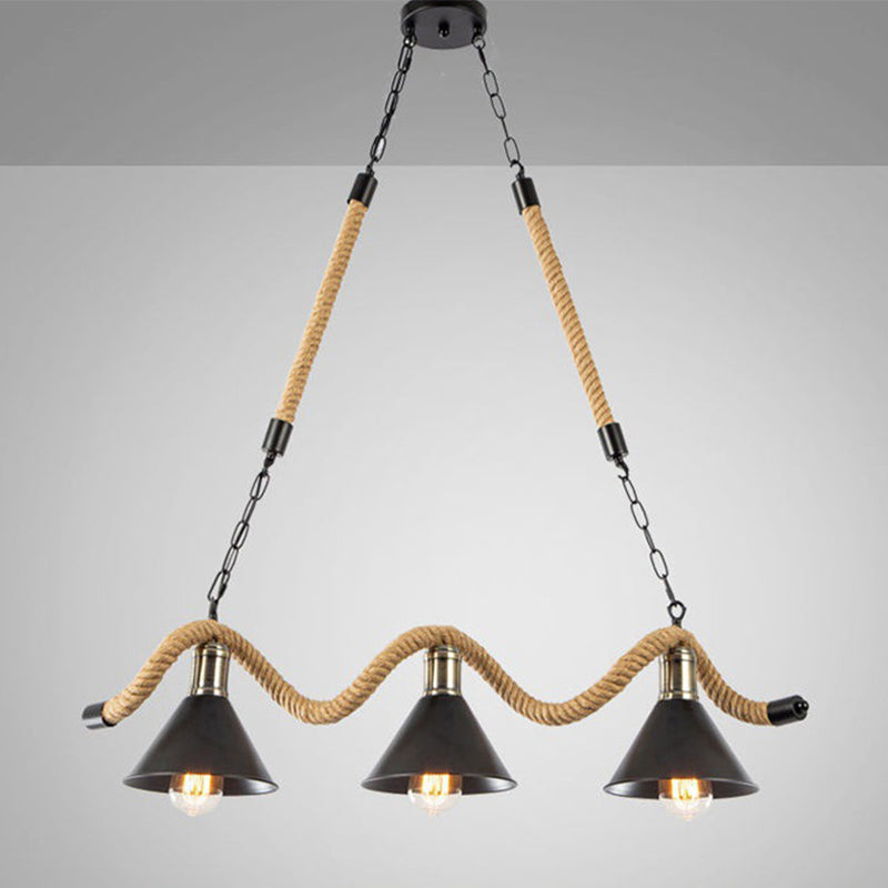 Vintage Hemp Rope Pendant Light American Industrial Style Hanging Lamp for Loft Living Room