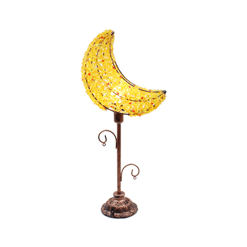 Lampada da comodino per camera da letto a forma di luna Lampada da comodino in metallo bohémien con 1 lampadina bianca/gialla