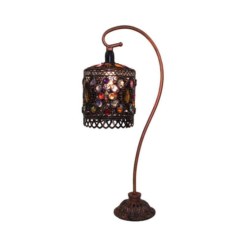 Lampada da comodino a cilindro in metallo bohémien con illuminazione notturna a 1 testa color ruggine per soggiorno