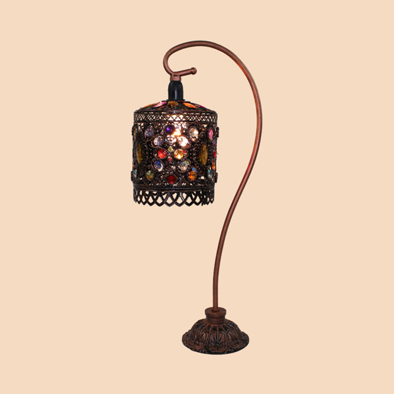 Lampada da comodino a cilindro in metallo bohémien con illuminazione notturna a 1 testa color ruggine per soggiorno