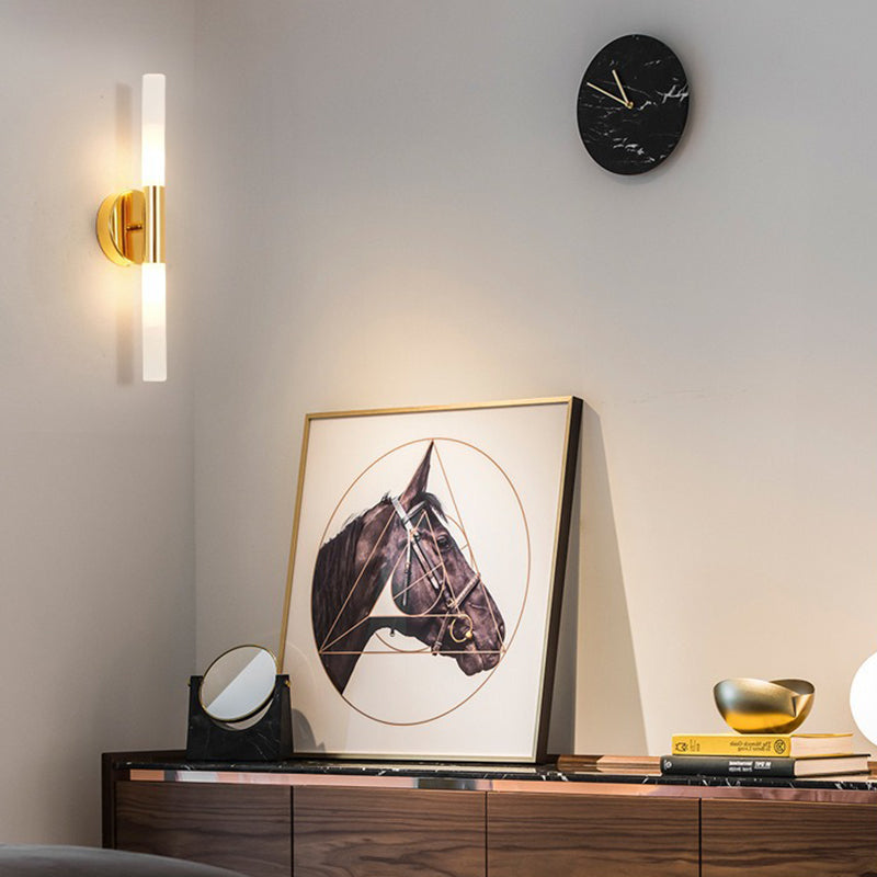 Metal Straight Wall Lamp Modern Style 2 Lights LED Mirror Light for Bathroom