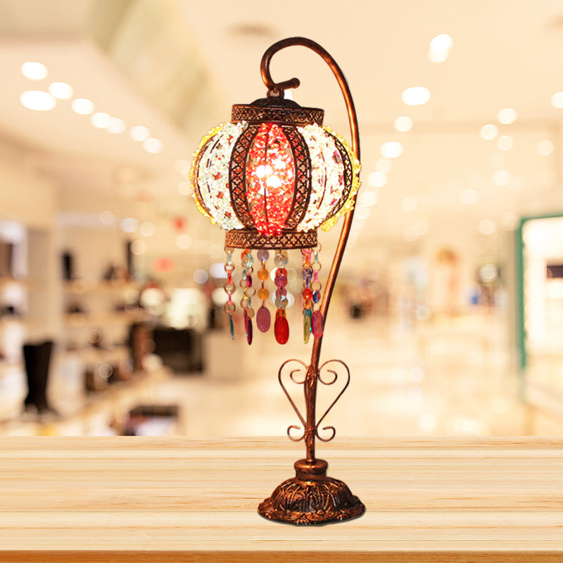 Bohemian Globe/Dome Night Table Lamp 1 Bulb Metal Task Lighting in Red/Brass for Living Room