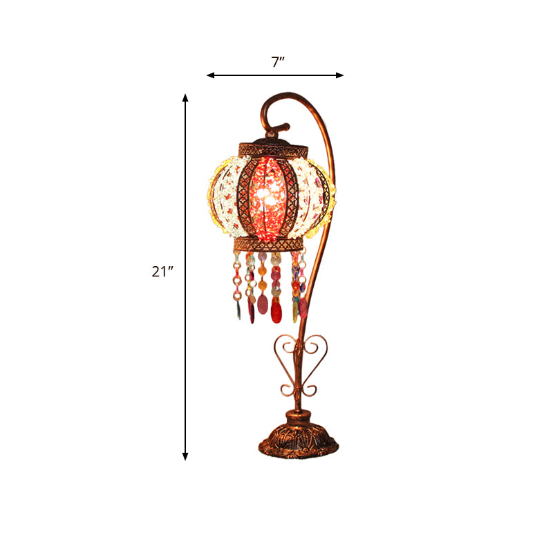 Bohemian Globe/Dome Night Table Lamp 1 Bulb Metal Task Lighting in Red/Brass for Living Room