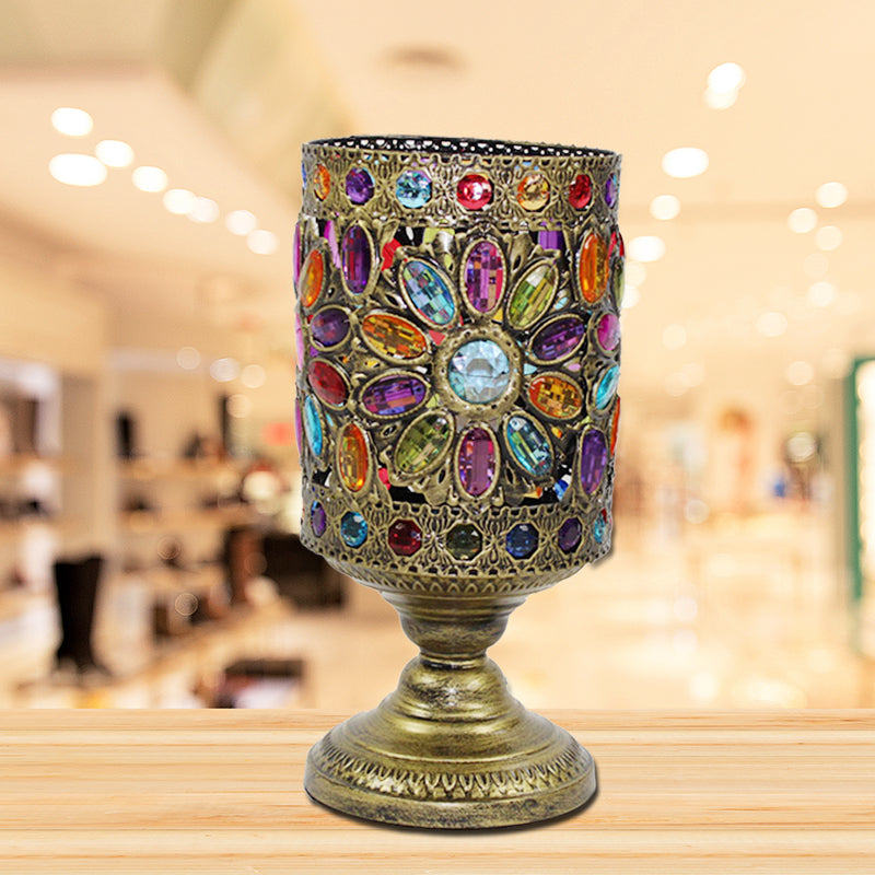 Lampe nocturne cylindrique traditionnelle 1 Éclairage de table de chevet métallique de bulbe en laiton pour le salon