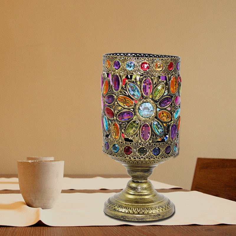 Lampe nocturne cylindrique traditionnelle 1 Éclairage de table de chevet métallique de bulbe en laiton pour le salon