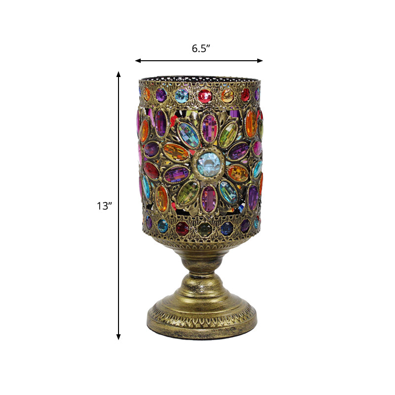 Lampe nocturne cylindrique traditionnelle 1 Éclairage de table de chevet métallique de bulbe en laiton pour le salon