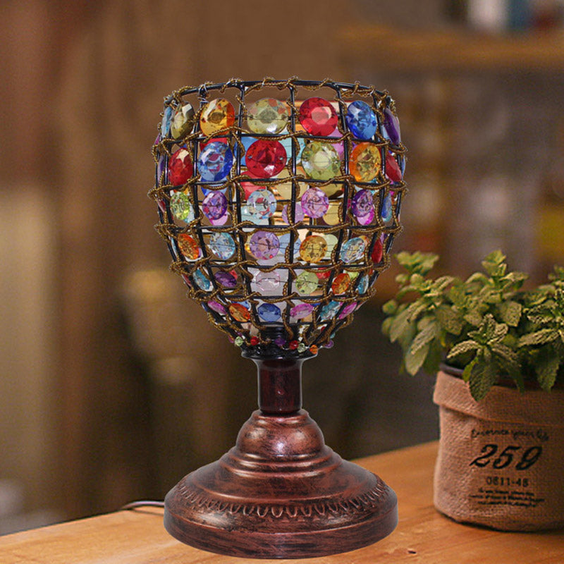 Lámpara de mesa de cobre de metal/lámpara de mesa de color morado 1 cabezal iluminación de mesita de noche con pedestal redondo para sala de estar