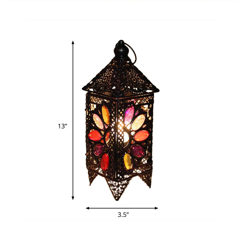 Lampada da comodino a lanterna bohémien con 1 lampadina, illuminazione da comodino in metallo in viola/rosso per soggiorno