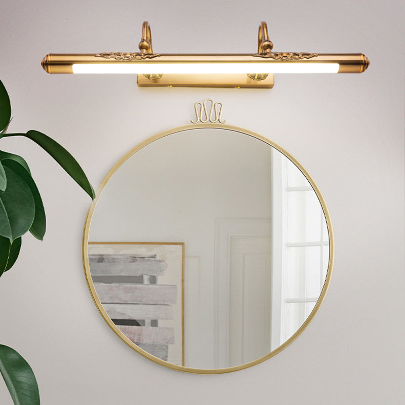 1 Light Linear Wall Lighting Modern Style Metal Mirror Wall Mount Light Fixture in Brass