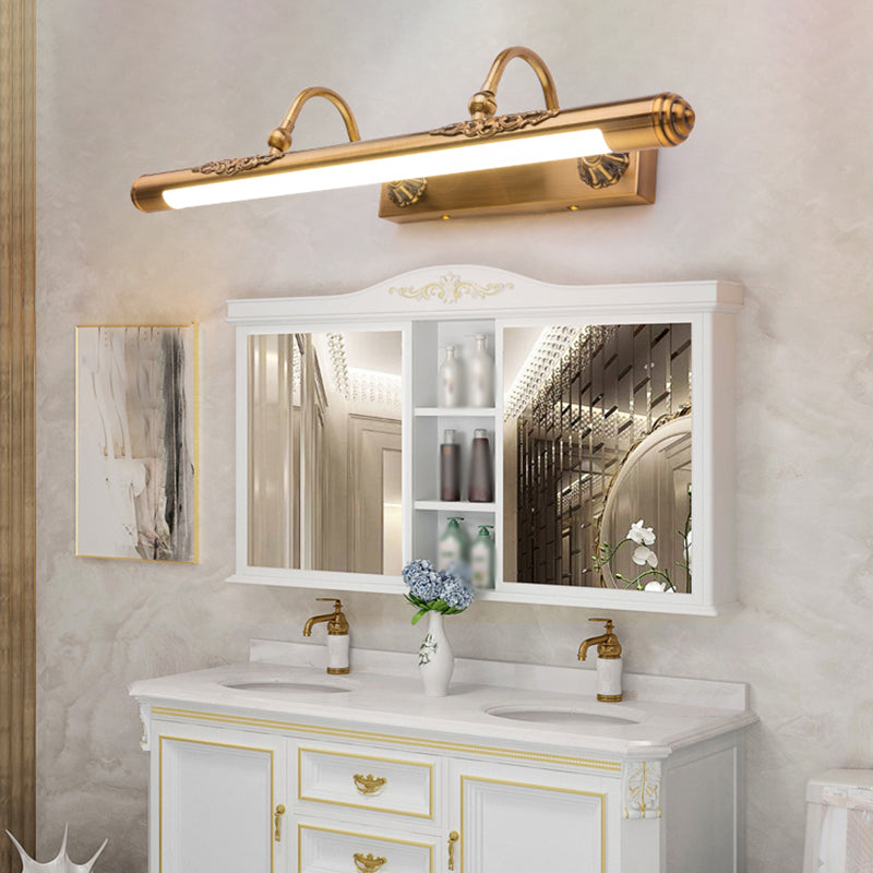 1 Light Linear Wall Lighting Modern Style Metal Mirror Wall Mount Light Fixture in Brass