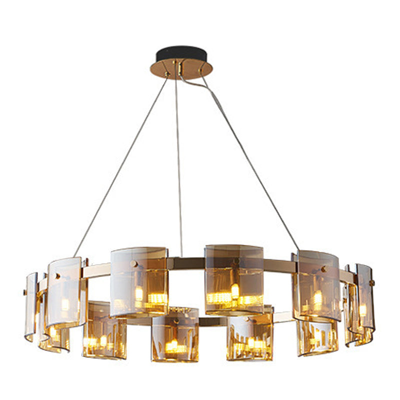 Modern Minimalism Pendant Light Metal Geometric Chandelier with Glass Shade