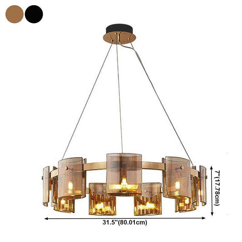 Modern Minimalism Pendant Light Metal Geometric Chandelier with Glass Shade