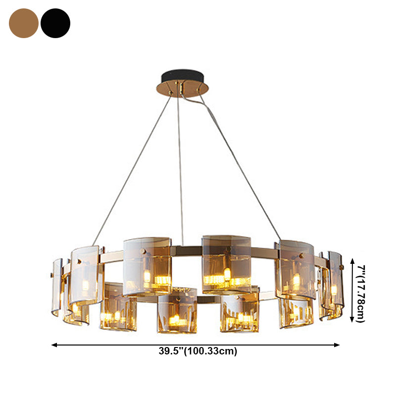 Modern Minimalism Pendant Light Metal Geometric Chandelier with Glass Shade