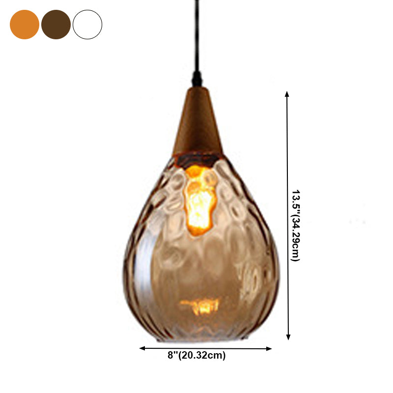 Ombra di lacrima in stile industriale appeso in vetro a china acqua leggera 1 lampada a sospensione leggera per ristorante