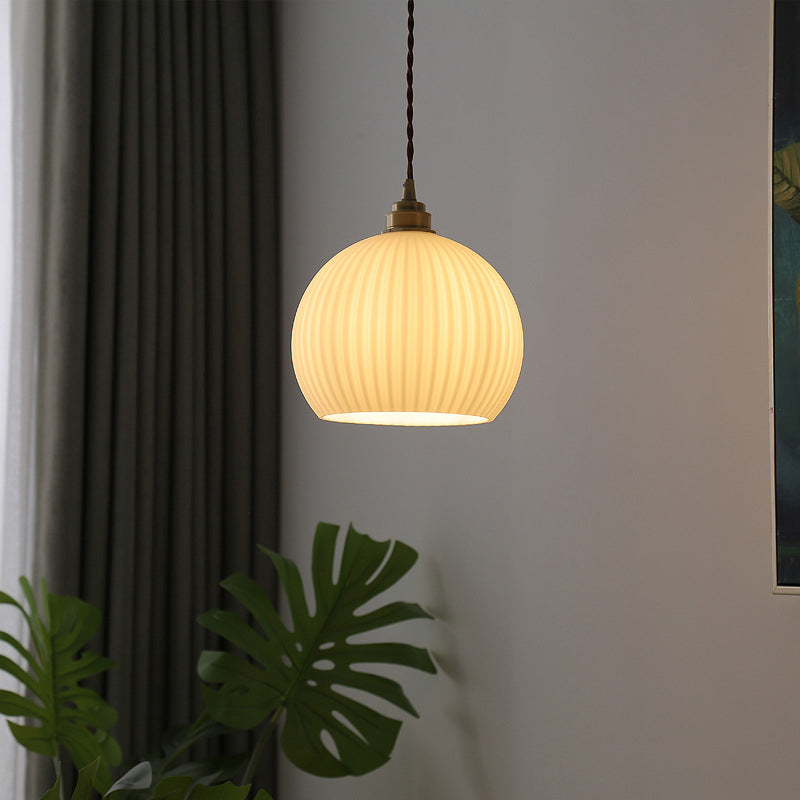 Modern Minimalism Spherical Hanging Light Ceramics 1 Light Pendant Lamp for Restaurant