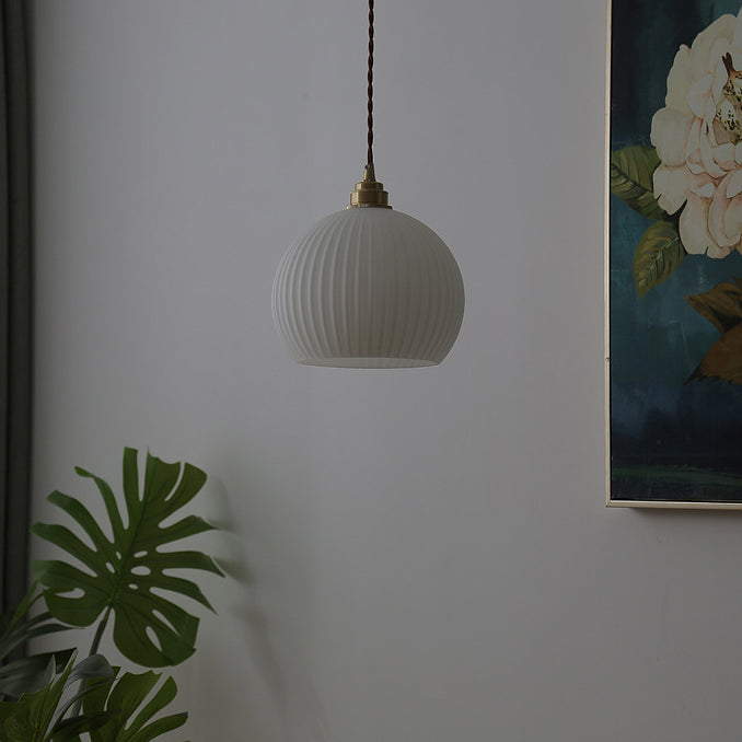 Modern Minimalism Spherical Hanging Light Ceramics 1 Light Pendant Lamp for Restaurant