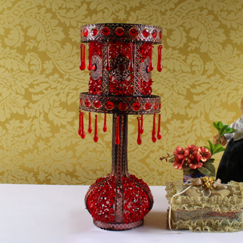 Mesa de noche de cilindro rojo Luz Bohemian Metal 2 Bulbos de la sala de estar Iluminación con decoración acrílica