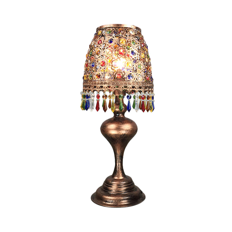 Mesita de noche de barril bohemio, lámpara de mesa de noche de metal con 1 bombilla en latón para restaurante