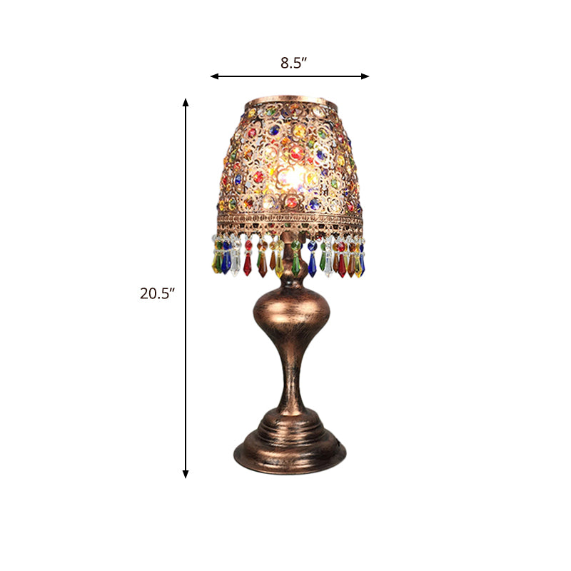 Lampe de table de nuit en forme de baril bohème, éclairage de table de nuit en métal à 1 ampoule en laiton pour Restaurant