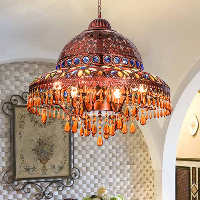 5 Lights Barn Chandelier Light Art Deco Brass Metal Pendant Lighting Fixture for Dining Room