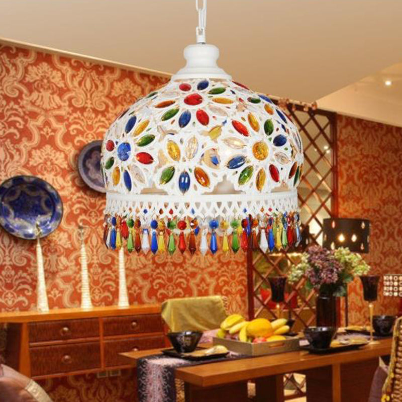 Bohemian Dome Chandelier Lighting Fixture 3 Heads Metal Ceiling Pendant Light in White for Restaurant