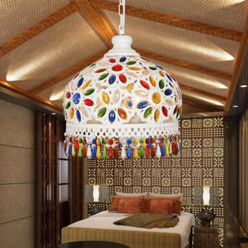 Bohemian Dome Chandelier Lighting Fixture 3 Heads Metal Ceiling Pendant Light in White for Restaurant