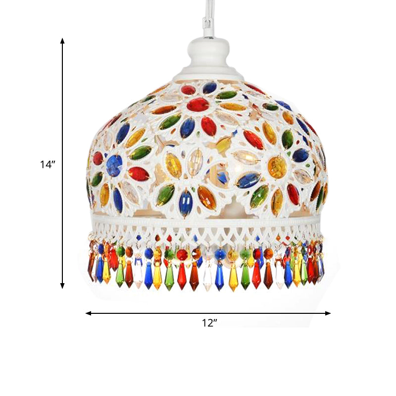 Bohemian Dome Chandelier Lighting Fixture 3 Heads Metal Ceiling Pendant Light in White for Restaurant