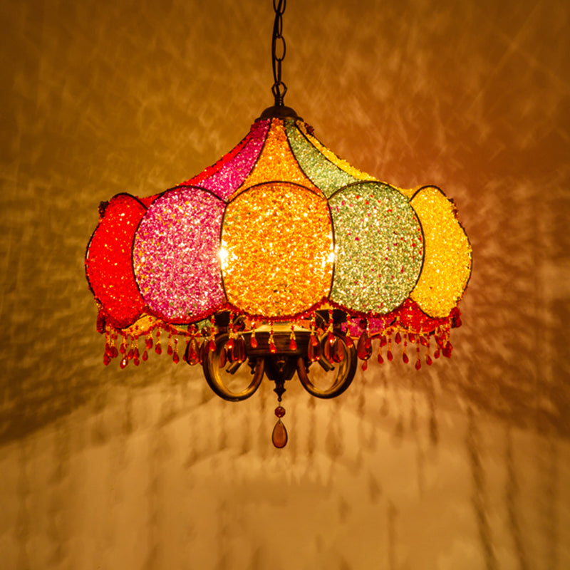 Geschulpte restaurant Kroonluchter verlichting Boheems metaal 4 lampen roze/gele hanglampje