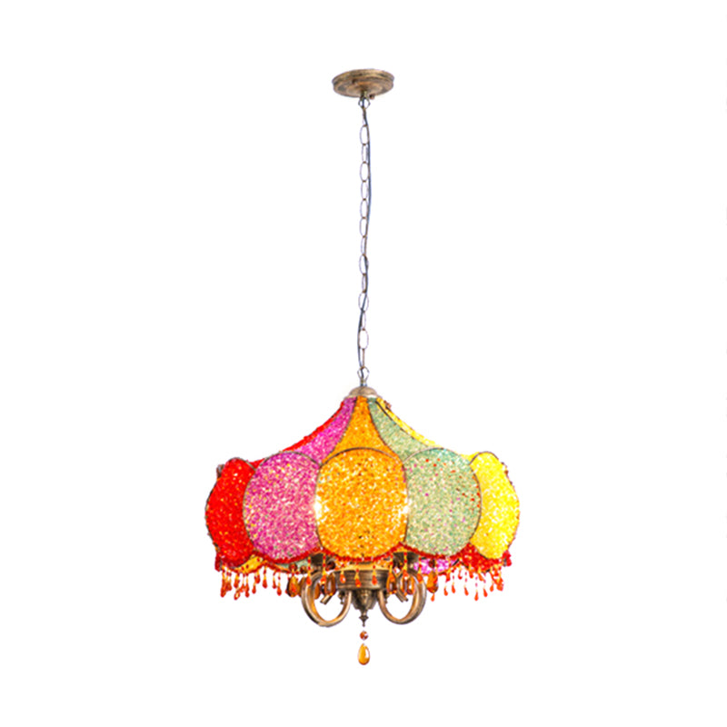 Geschulpte restaurant Kroonluchter verlichting Boheems metaal 4 lampen roze/gele hanglampje